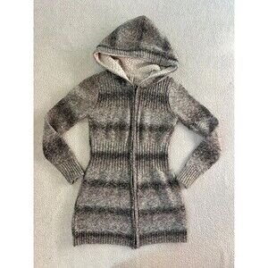 Soybu Hooded Long Length Fill Zip Cardigan Sweater Grey Womens Small